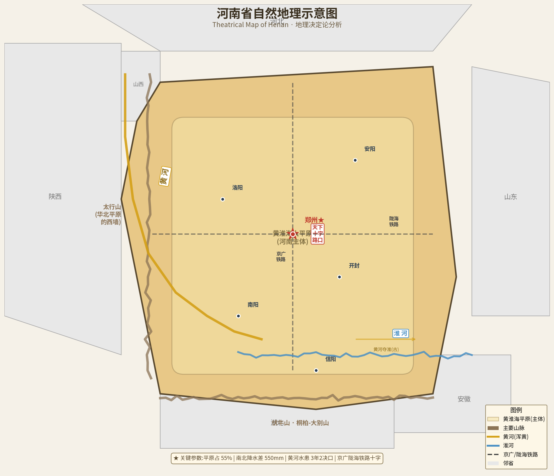 河南自然地理抽象示意图
