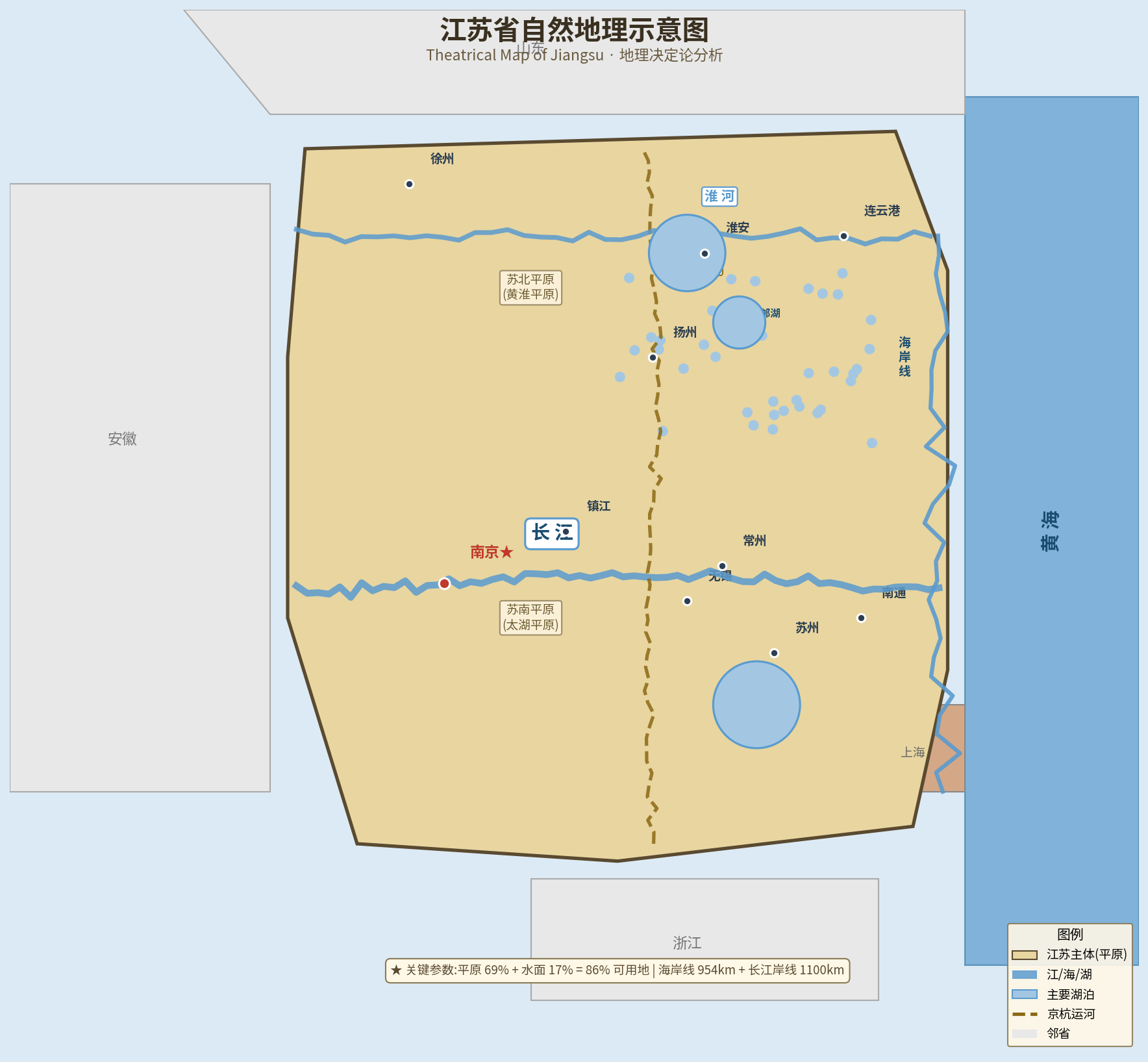 江苏自然地理抽象示意图